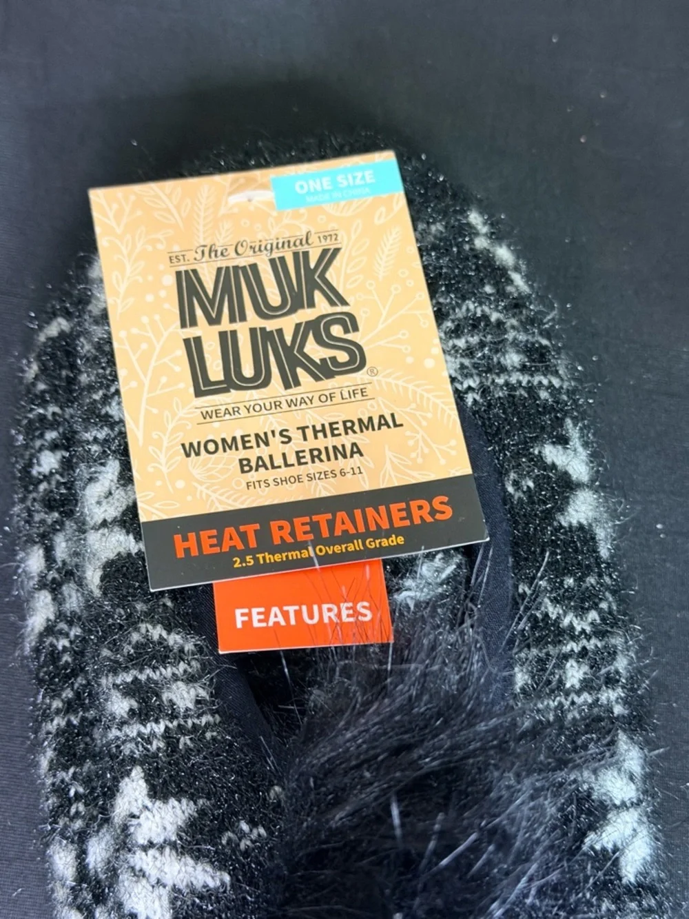 Muk Luks Black‎ & White Knit Ballerina Slipper Socks with Pom